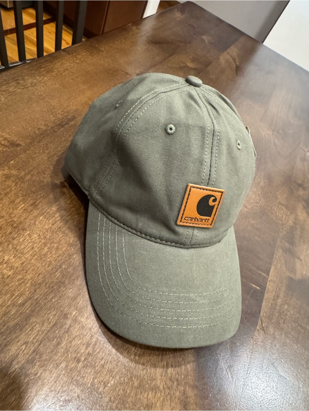 Carhartt Olive Green Cotton Baseball Cap with Leather Logo Patch
